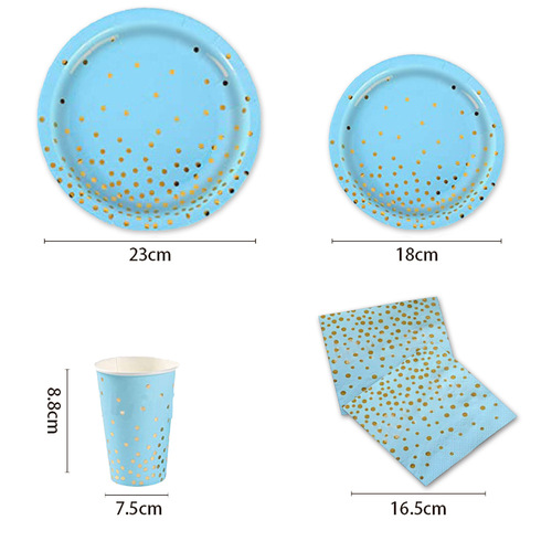Scattered dots blue hot stamping party set disposable paper plates paper cups paper towels tableware dinner plate set party