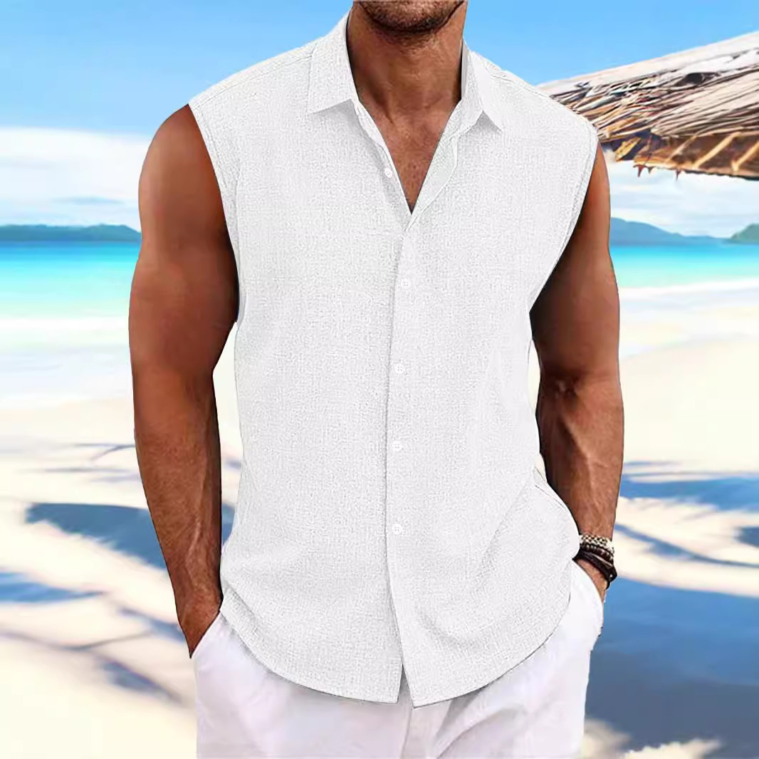 Herren Kurzarmhemd Aus Baumwoll Leinen Für Den Sommer Strand_voghion.com
