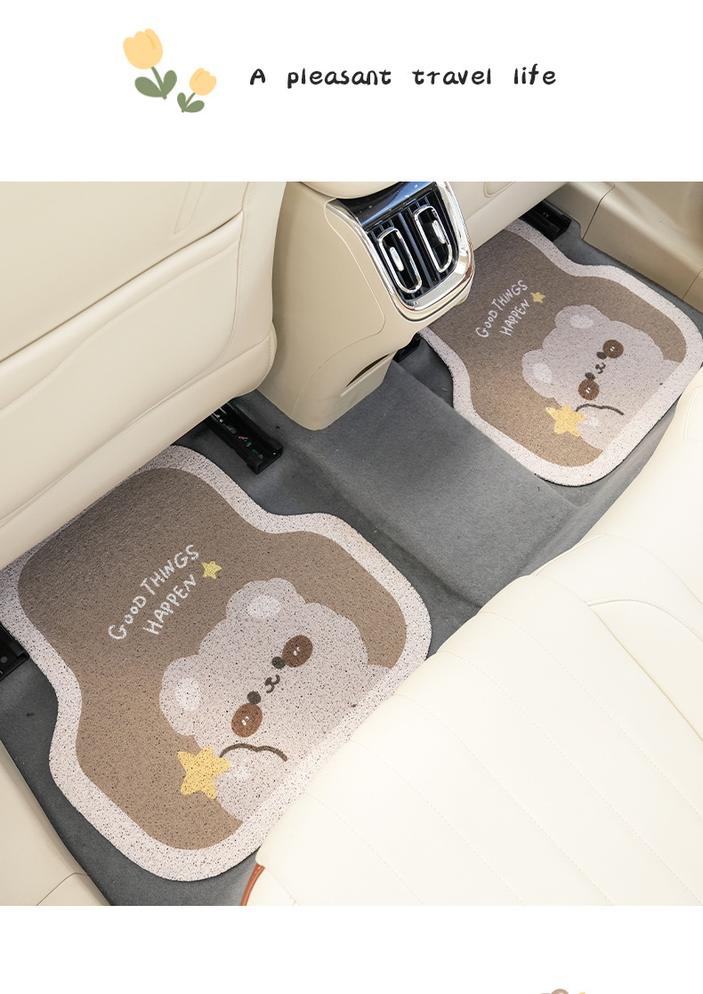 Cartoon bear car silk circle foot pad cute car can rub soil foot pad manufacturers creative decorative car foot pad