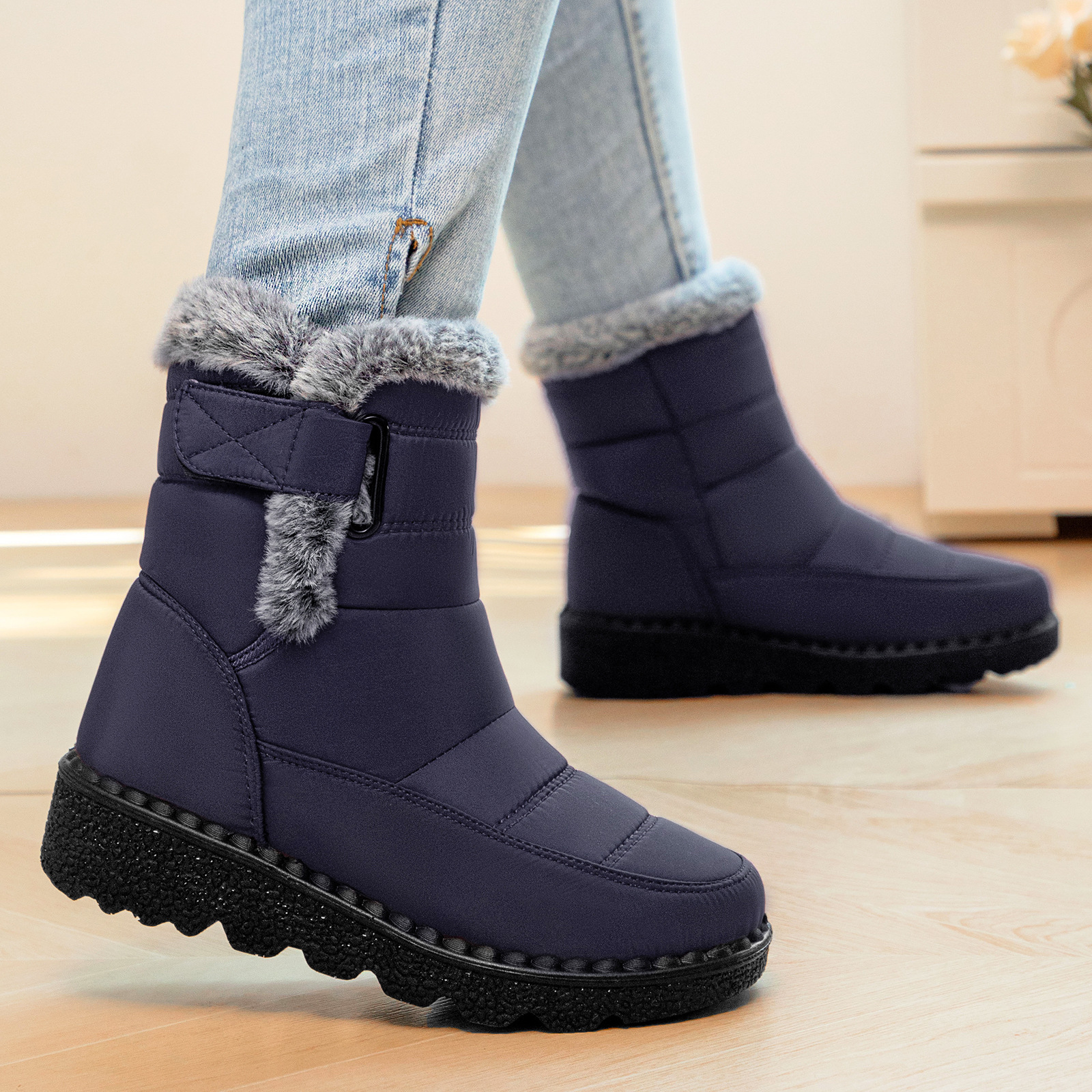 Zapatos de algodón de invierno para mujeres grandes botas de nieve y zapatos de lana para mujeres transfronterizas temu botas de cabello para aumentar la altura de botas de algodón