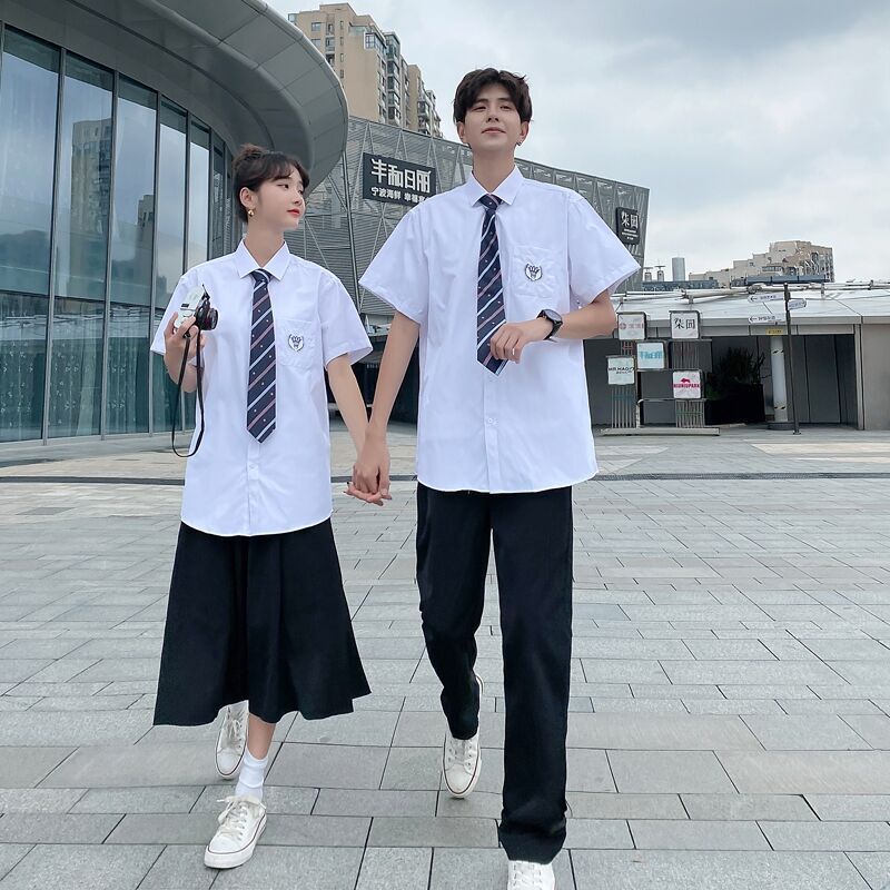 2022 College Style JK Uniform Women's Short-sleeved Shirt Loose White Student Fashion Graduation Long Skirt Class Suit