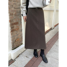 MMC DITION毛呢半身裙女秋冬新款高腰气质长款a字直筒显瘦包臀裙