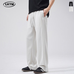 LKTM メンズ夏薄い Yaser アイスシルクカジュアルパンツメンズライト大人スタイルドレープワイドレッグ巾着ストレートパンツ