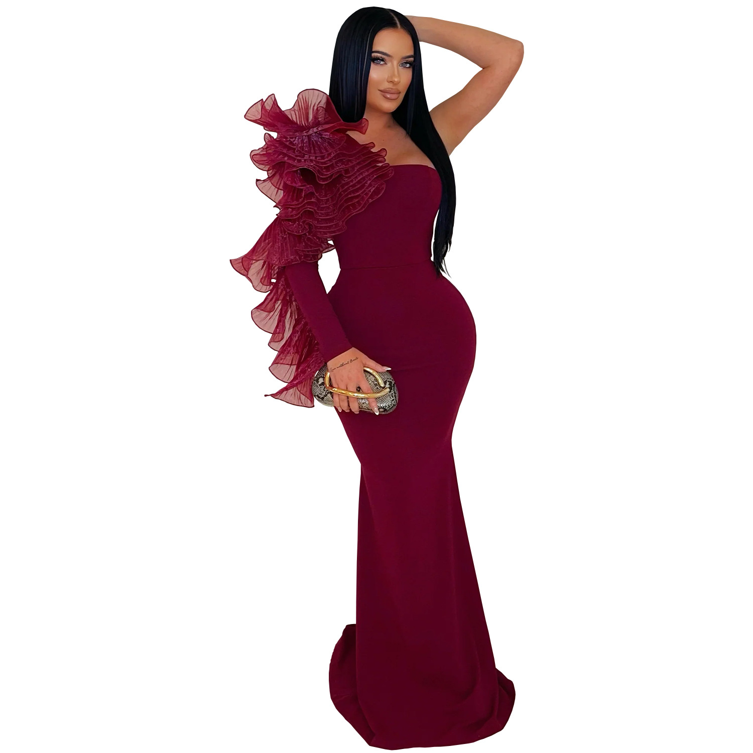 C7610 Aliexpress transfronterizo Amazon Europa y América de moda moda femenina temperamento elegante de manga de encaje simple vestido delgado