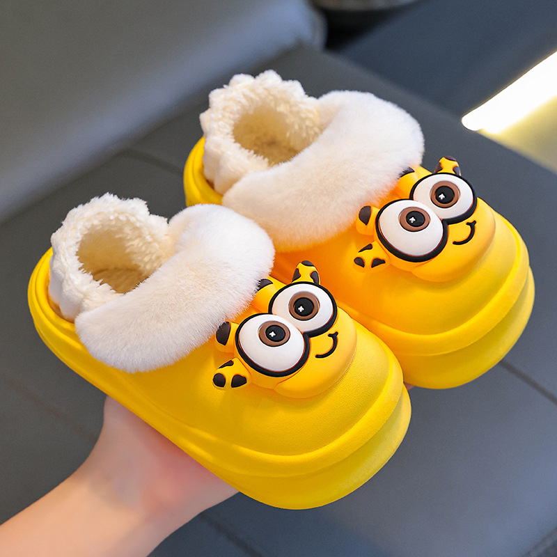 Zapatillas de algodón para niños, niños y niñas, invierno, calentamiento de pelusa en el hogar, bolsas impermeables para bebés, zapatos de algodón