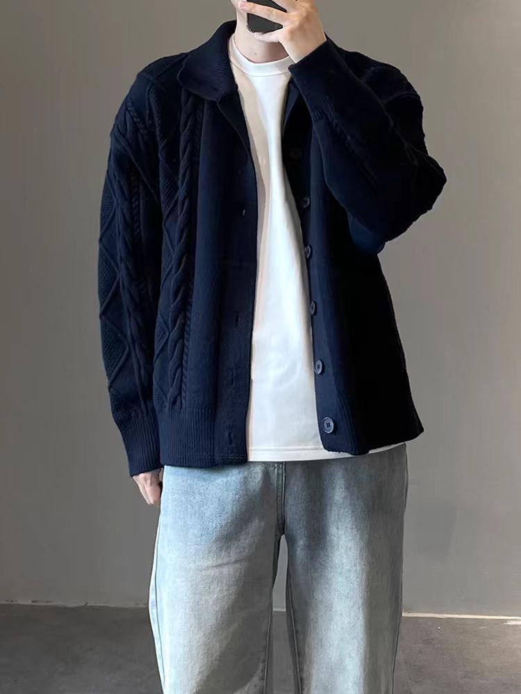 Camiseta de punto de color café chaqueta masculina suave principios de otoño coreana con suéter suelto estilo masculino de moda coreana