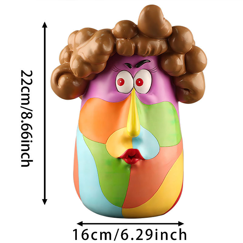Nordic Colorful Cartoon Curly Hair Girl Home Desktop Garden Resin Art Succulent Flower Pot Ornament Holiday Gift
