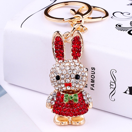 Year of the Rabbit mascot diamond rabbit gift couple keychain cute creative pendant pendant Yiwu manufacturer wholesale