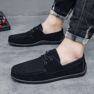 2024 New Doudou Shoes Men's Nubuck Leather Casual Easiest for Match Men's Shoes Korean Version Youth Trendy Driving Anti-Slip Lazy Shoes