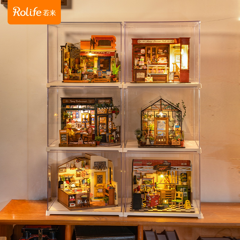 Rolife Tienda de postres Ruolai Cabaña de bricolaje Casa pequeña de madera hecha a mano Puzzle Modelo de ensamblaje Bloques de construcción Juguetes Mujer