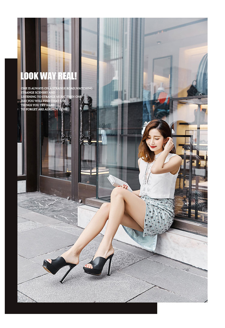 Sandal cao gót nữ hở mũi đế xuồng chống thấm, gót pha lê thời trang — Màu đen chi tiết 10