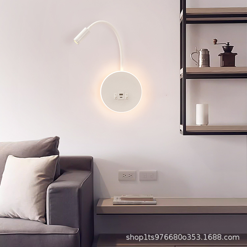 Lámpara de pared de lectura minimalista lámpara de pared de noche de hotel estilo americano con USB ángulo ajustable lámpara de dormitorio minimalista moderna