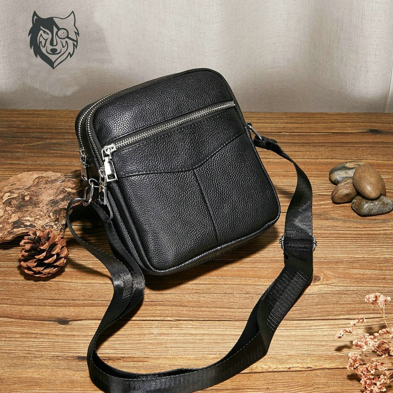 Three Wolf Men's Crossbody Bag Head Layer Cowhide Small Satchel Casual Sports Business Shoulder Bag Cross-border Hair Three Wolf Men's Crossbody Bag Head Layer Cowhide Small Satchel Casual Sports Business Shoulder Bag Cross-border Hair