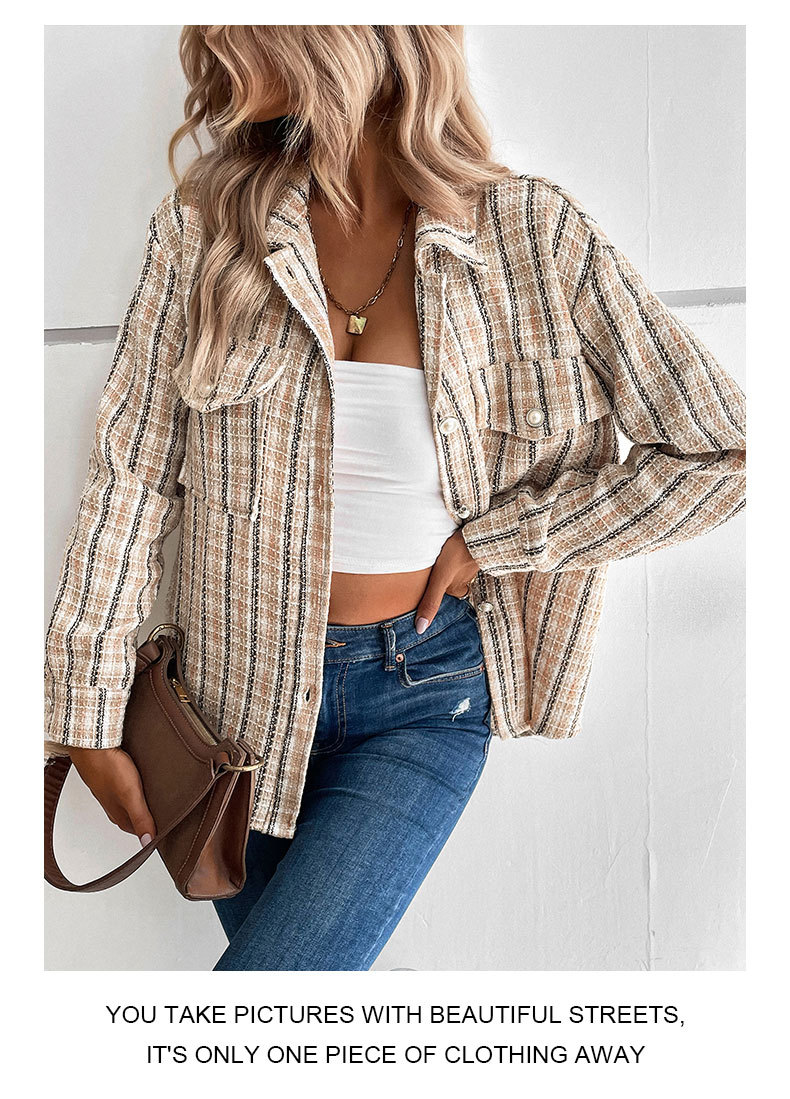 Women's Retro Plaid Cardigan Coat Lightweight Stylish Outerwear_voghion.com