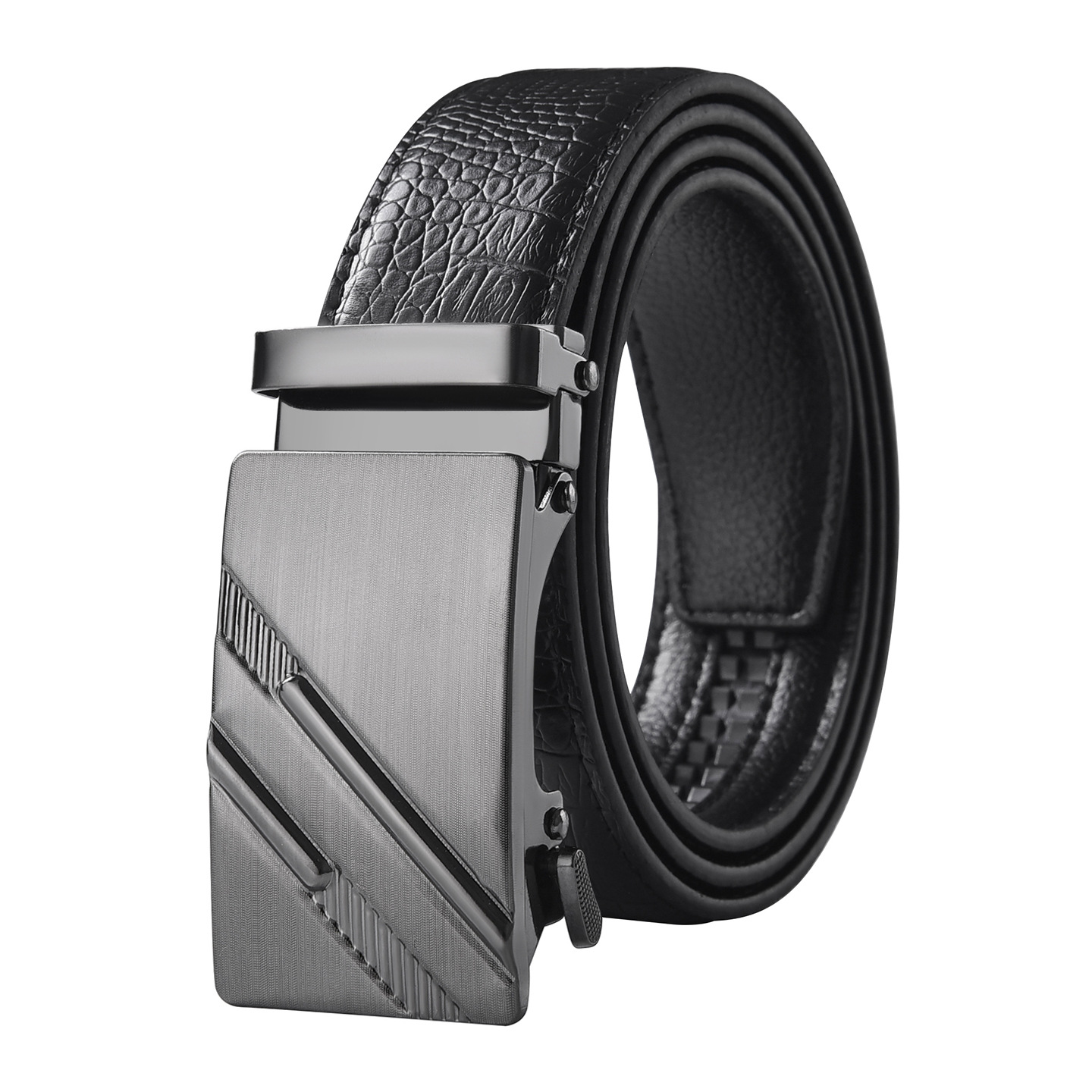 Laser Buckle Doble Bar Line Black Belt