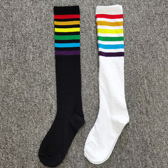 Cross-border socks cheap rainbow medium socks below the knee long socks women's socks European and American pile socks knitted rainbow medium socks women 