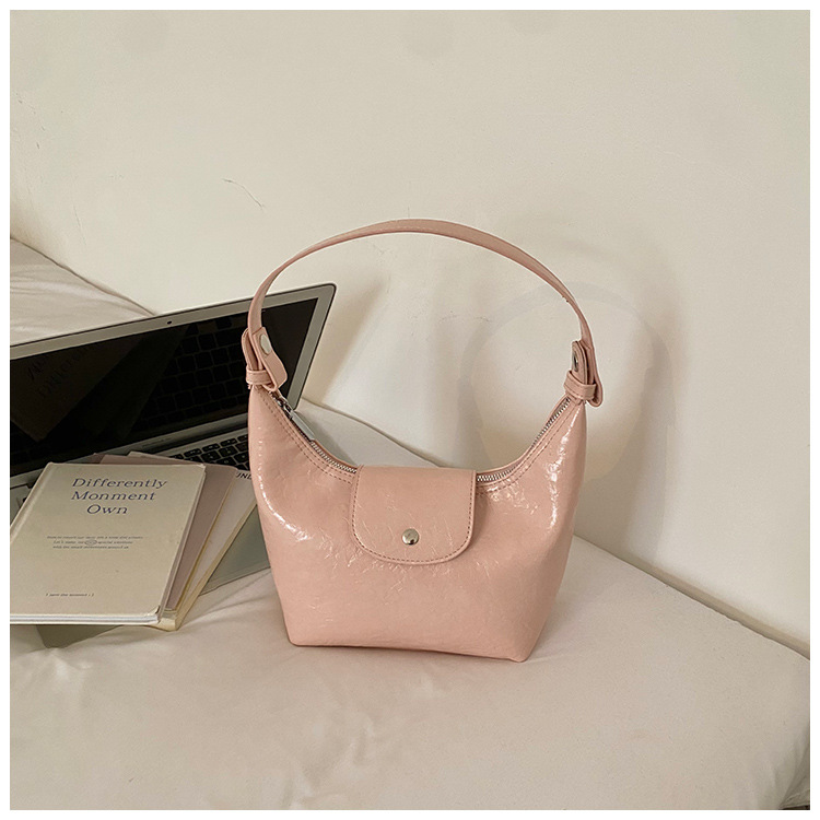 Luxury Oil Wax Leather Underarm Bag For Women - New Fashion Crescent Shoulder & Crossbody Bag - Thumbnail 8