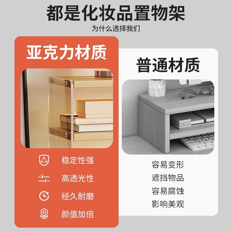 Estante de escritorio, gabinete de almacenamiento de cosméticos, escritorio para el hogar, tocador de estilo acrílico de múltiples capas, estante de exhibición