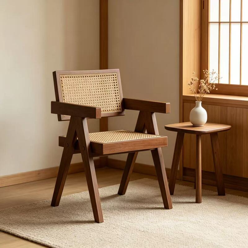 Solid Wood Dining Chair for Home Use, Mid-Century Chandigarh Style Chair with Armrests and Backrest, Suitable for Restaurant and Homestay, Wabi-Sabi Style Rattan Chair Solid Wood Dining Chair for Home Use, Mid-Century Chandigarh Style Chair with Armrests and Backrest, Suitable for Restaurant and Homestay, Wabi-Sabi Style Rattan Chair