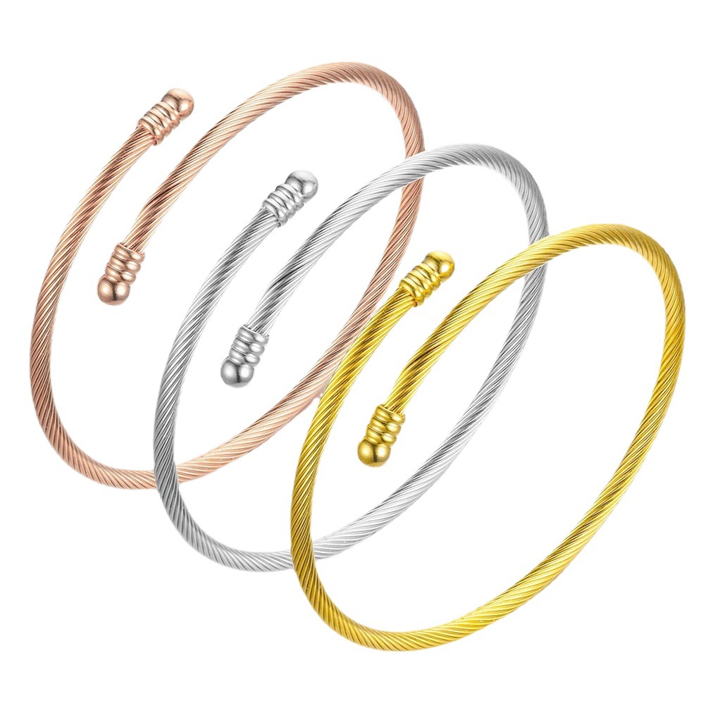 Pulsera de Acero de Titanio de Moda Transfronteriza Europea y Americana para Mujer, Pulsera de Alambre Abierto de Diseño Moderno para Parejas, Joyería Popular al por Mayor