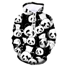 2022欧美亚马逊新款男装熊猫3d数码印花休闲宽松连帽衫卫衣棒球服