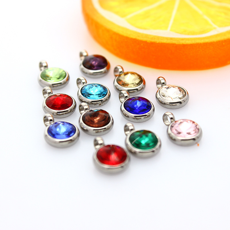 10mm stainless steel birthday stone 12-color birthstone diy necklace earrings Jewelry pendant diamond-embedded small pendant 10mm stainless steel birthday stone 12-color birthstone diy necklace earrings Jewelry pendant diamond-embedded small pendant