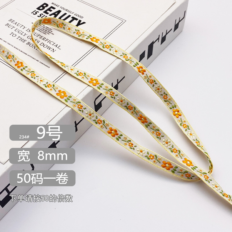 Chuanzhou ropa accesorios de encaje de poliéster jacquard banda 8MM flores decoración universal borde de zapatos accesorios gorra