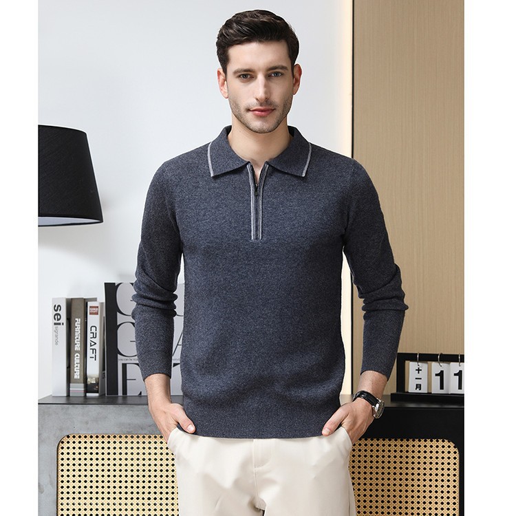 Suéter de punto de otoño de hombre nuevo cuello de lana de mediana edad manga larga semi-cremallera chaqueta de otoño de hombre camiseta de base