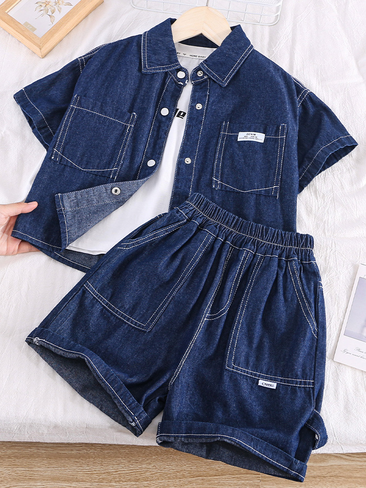 5290 Traje de verano para niños Traje de dos piezas de mezclilla delgado Ropa de bebé elegante y hermosa para niños Calle frita para niños Verano