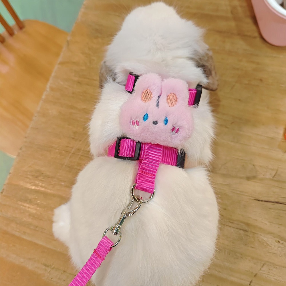 Cross-border Rabbit Harness Lead Rope, Anti-Trip Adjustable Chest and Back Strap, Letter Type Anti-Bite Cartoon Pet Lead Rope