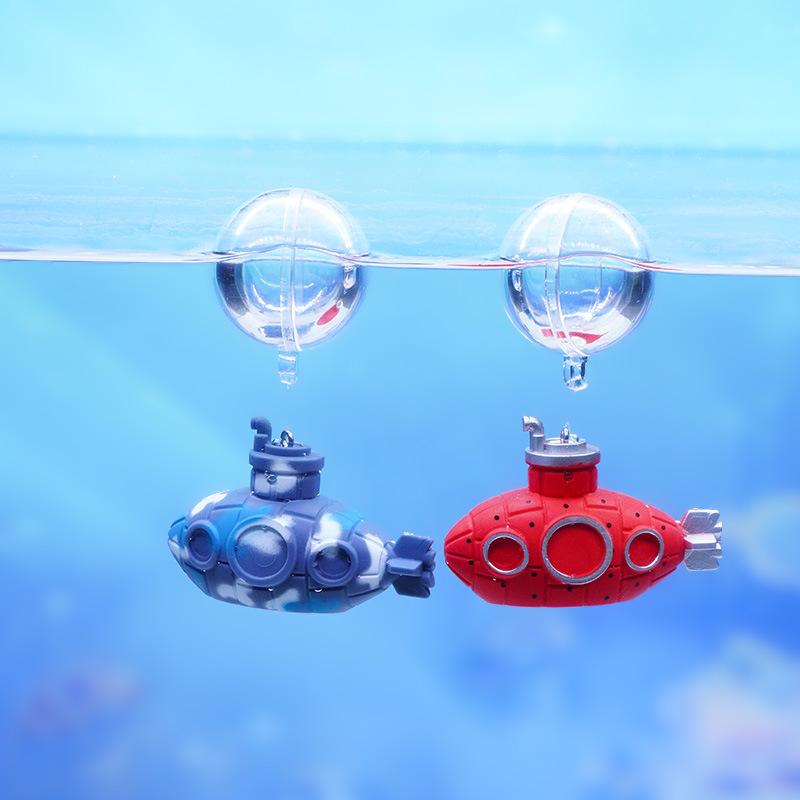 Mini submarino flotante azul – decoración de pecera y paisajismo acuático, figura de buzo decorativa
