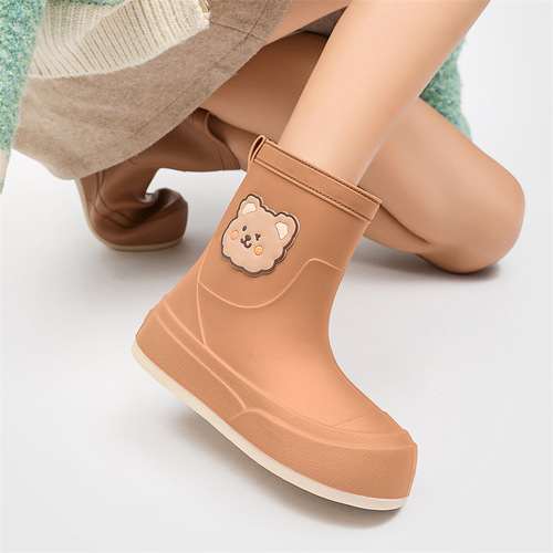 Cross-border fashion rain boots for women, small bear versatile rain boots, sweet style, outerwear water shoes, slip-resistant kitchen rubber shoes for women