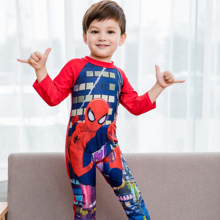 Traje de baño de dibujos animados para niños y niñas traje de baño de manga larga traje de playa traje de surf de una pieza para niños medianos y pequeños Protección solar