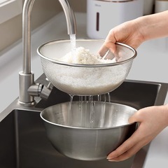 ステンレス製米洗いツール、家庭用キッチンフルーツ洗い二層式野菜洗い桶、水切りバスケット、米洗いふるい、米洗い桶