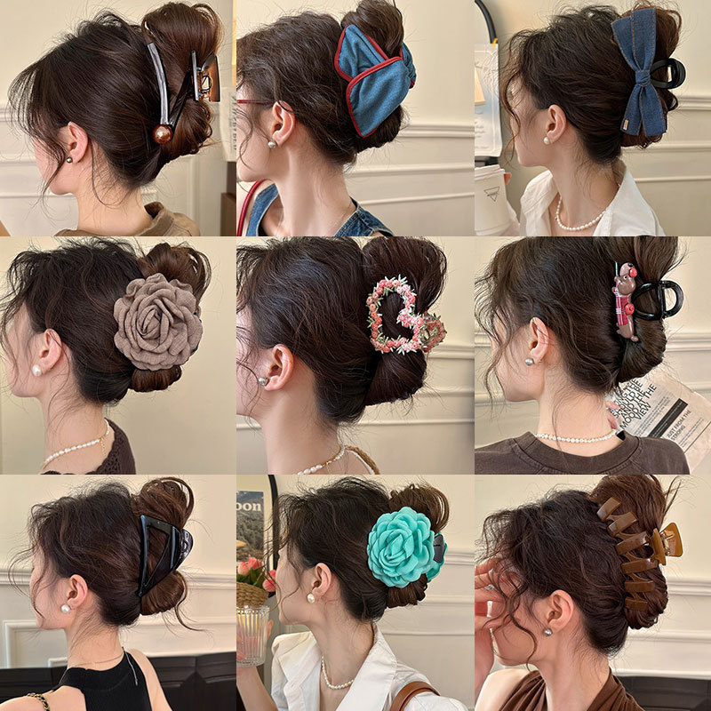 女性用の高級気質リボンクリップ、韓国風万能ヘアクリップ、後頭部のヘアシャーククリップ、ヘアクリップ、ヘッドドレス|undefined