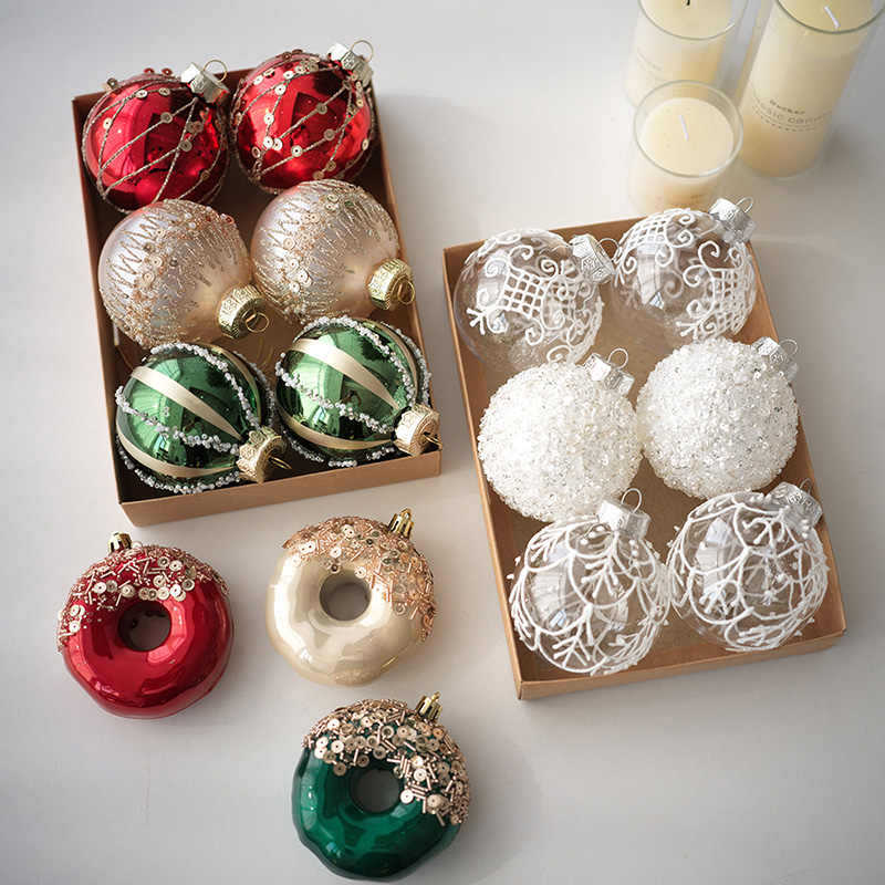 Bolas pintadas transfronterizas 8CM bola transparente donuts sandía bola set decoración de Navidad bobinado bola hecha a mano