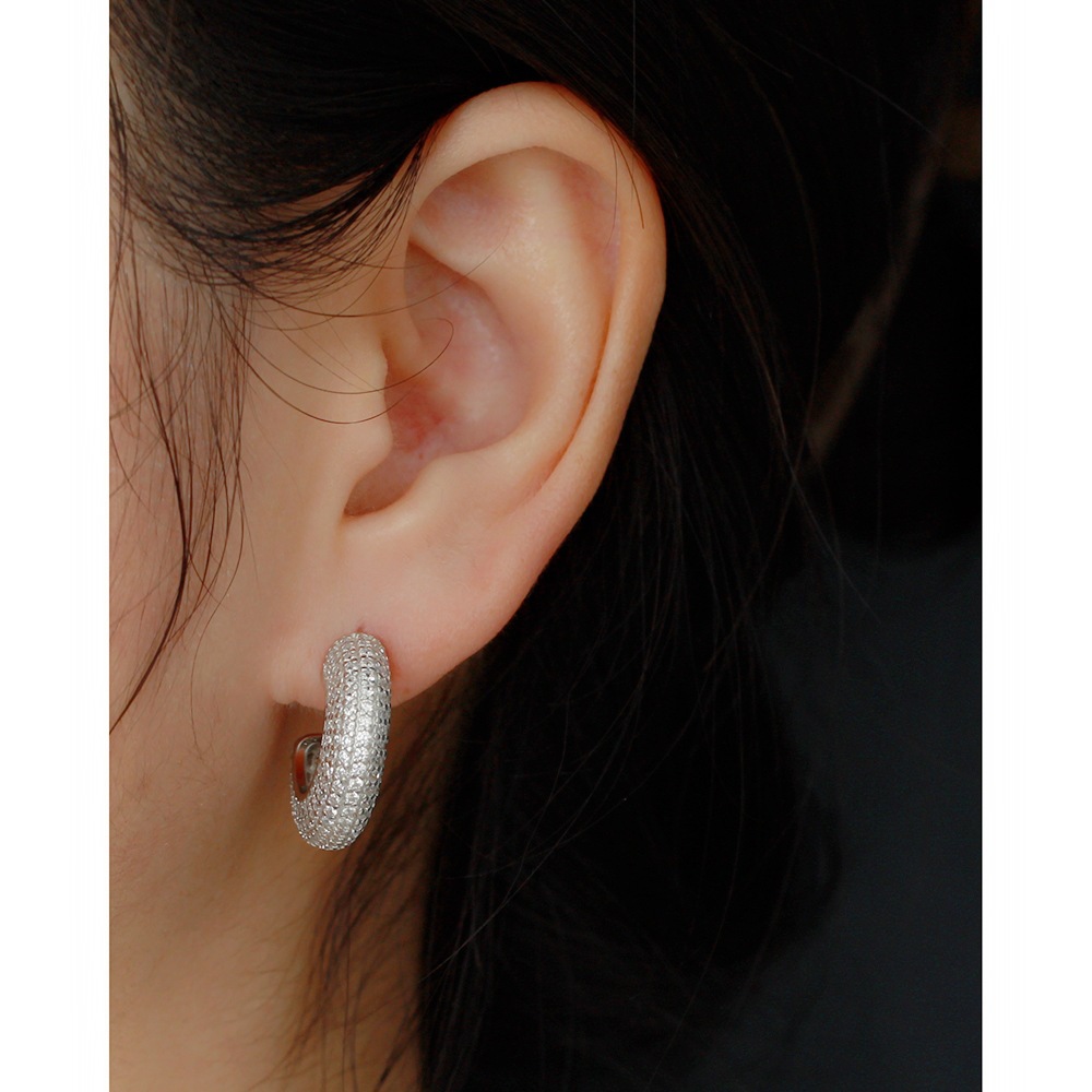 Zircon Inlay Material Ear Studs Classification 1 Pair Quantity 1 Pair 925 Sterling Silver Zircon C Shape Ear Studs