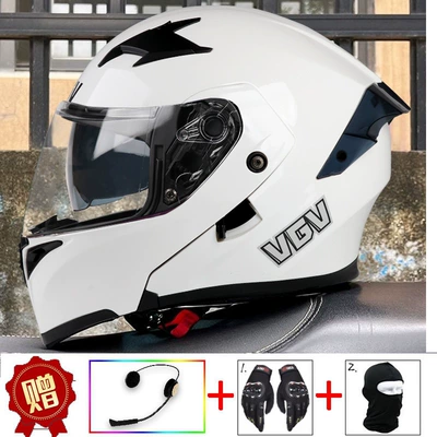 Motosiklet dəbilqələri: Unisex Safety Helmet - m-pearl-white-built-in-bluetooth-comes-with-gloves-head-cover-anti-fog-stickers