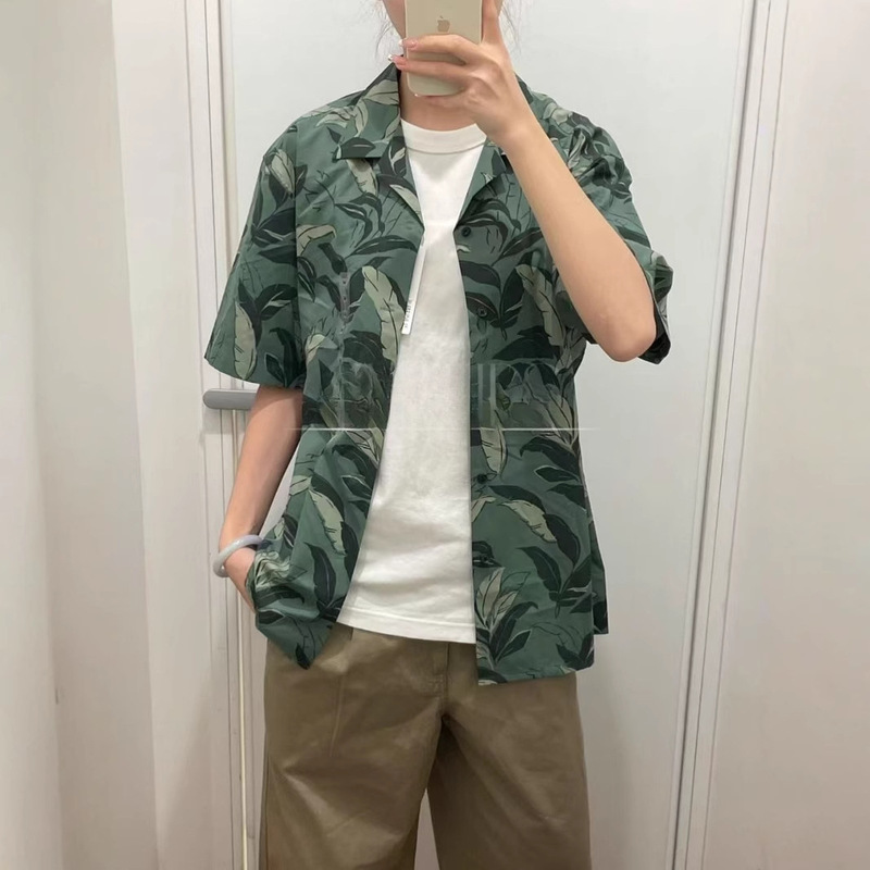 2025 Summer New Japanese Men's and Women's Modal Blended Printed Open Collar Shirt Short Sleeve Shirt 477644