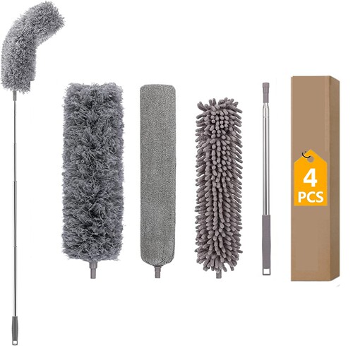 Set of Dust Removal Tools: Heavy-duty Multi-jointed Telescopic Ultra-fine Fiber Shaggy Duster, Ceiling Dust Brush with Chicken Feather Duster