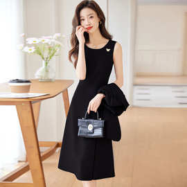 高级感黑色连衣裙女夏季新款法式气质小个子大码显瘦正式中长裙春
