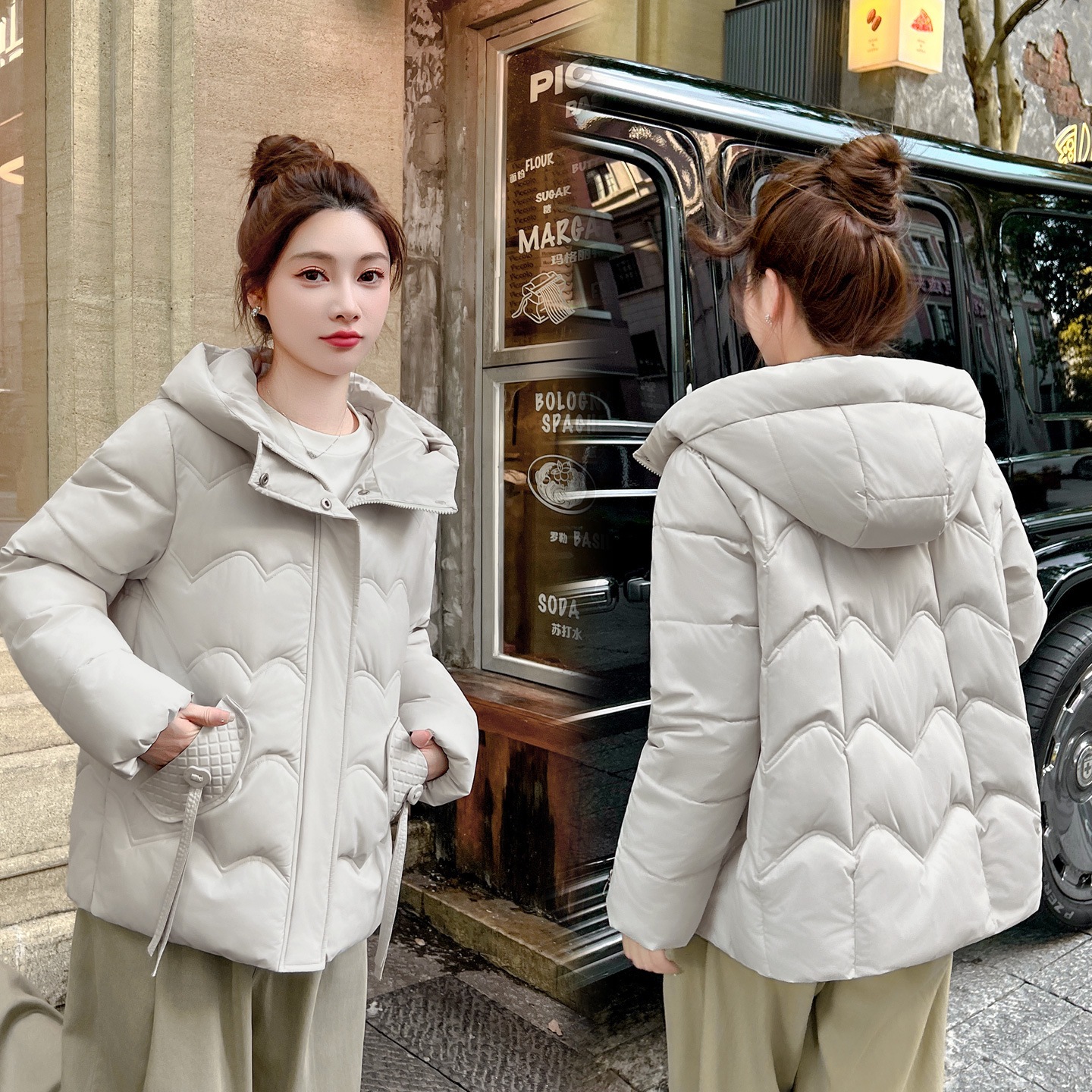 2025 nueva ropa de invierno de pluma de algodón mujer corto estilo extranjero grueso chaqueta de algodón chaqueta de moda con capuchón de madres image 8