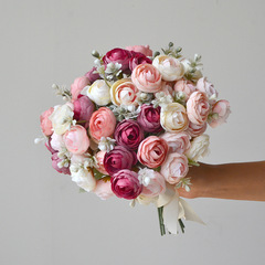 Home floral wedding simulation flower bouquet tea rose dining table fake flowers road guide flower photography bride holding flowers and lotus