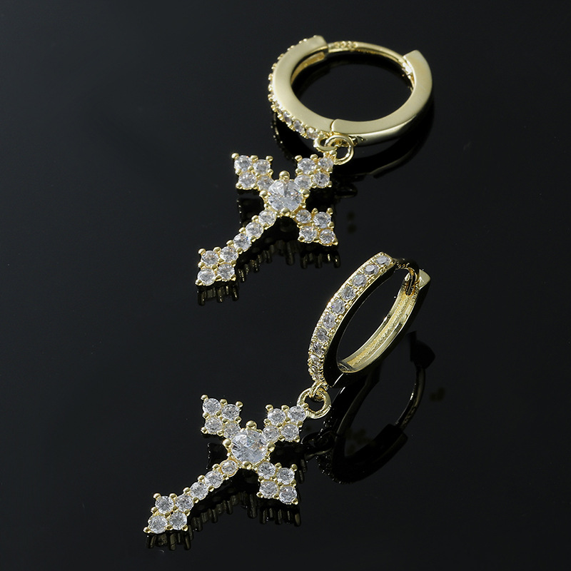 1 Pair Hip-hop Cross Alloy Inlay Zircon Unisex Earrings display picture 2