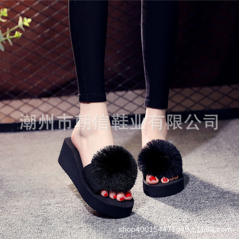 Custom Slippers Women's Summer Outfit Korean Style Student Fashionable High Heeled Slides Social Sandals