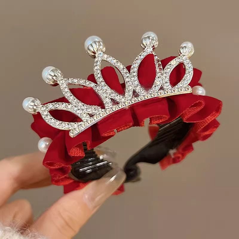 Año nuevo, cabeza de bola para niños, hebilla de pelo roja, accesorios de joyería, sombreros de corona, hebilla de cola de caballo para niñas, horquilla, accesorios para el cabello