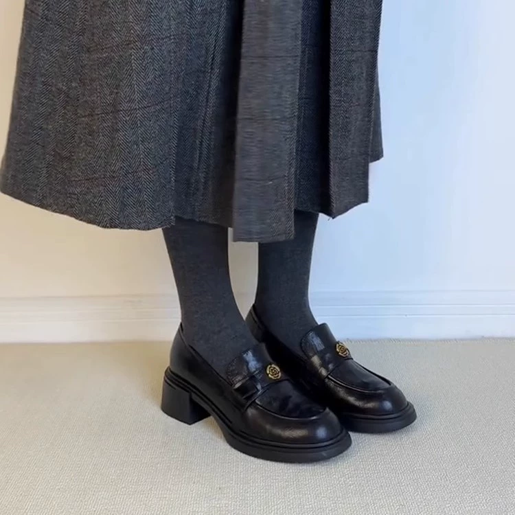 Овчинная версия ~ Новые туфли ретро на толстом каблуке Lefu женские туфли с круглой головой