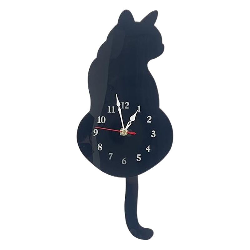 Reloj de pared de gato de cola mecedora moderno simple personalidad creativa biónica reloj real creativo de dibujos animados lindo hogar mudo colgante