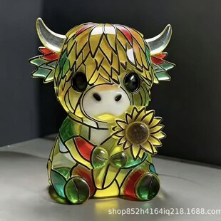 �羳 Handcrafted Sunflower Highland Cow Lamp ���տ��ߵ�ţ��