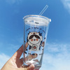 Net Red ins Glass Straw cup children Water cup Hearts lovely household Graduation With cover milk glass